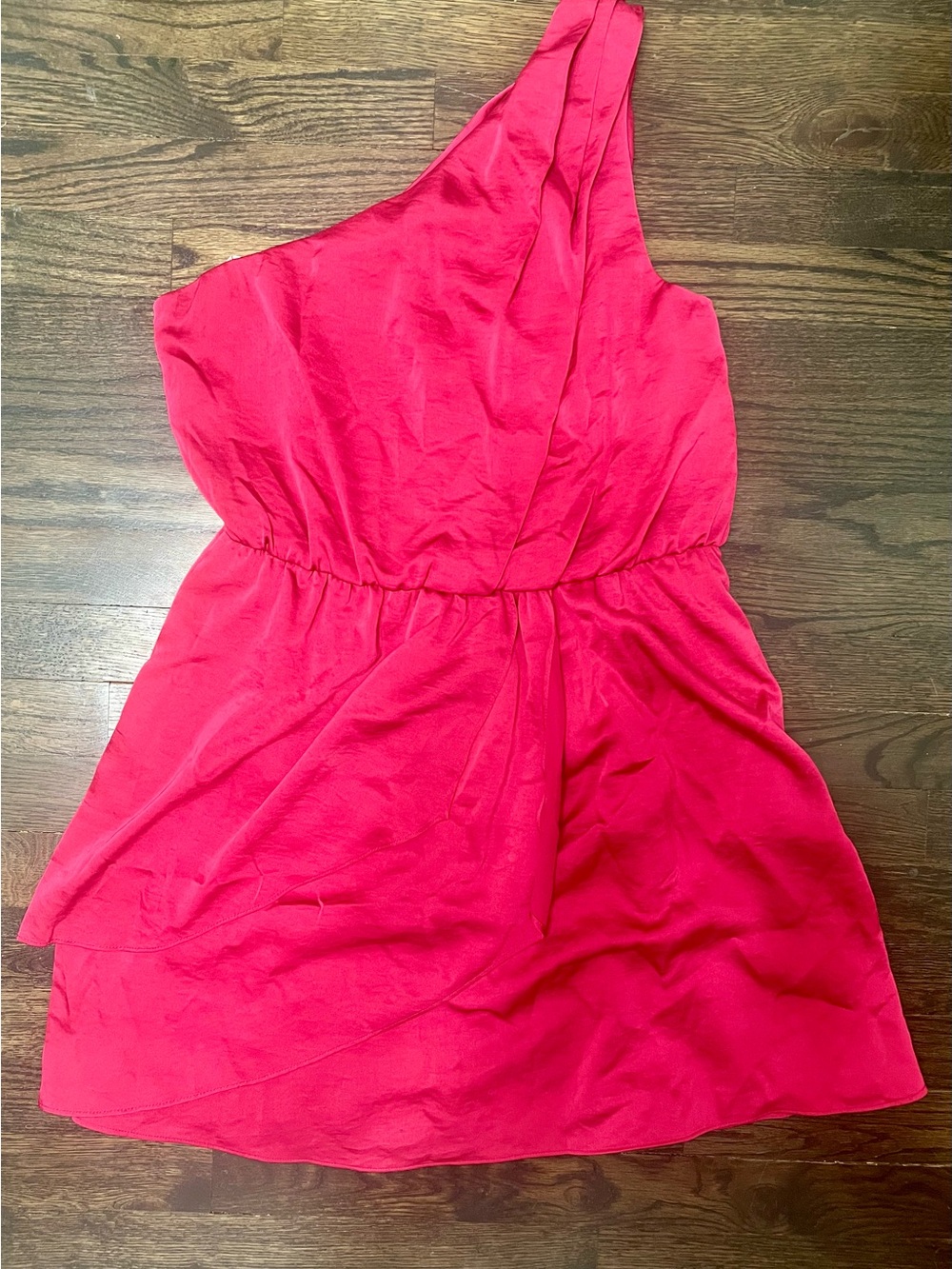 BCBGMAXAZRIA Generation Red Berry One Shoulder Ruffle Dress Size 6 NWT
